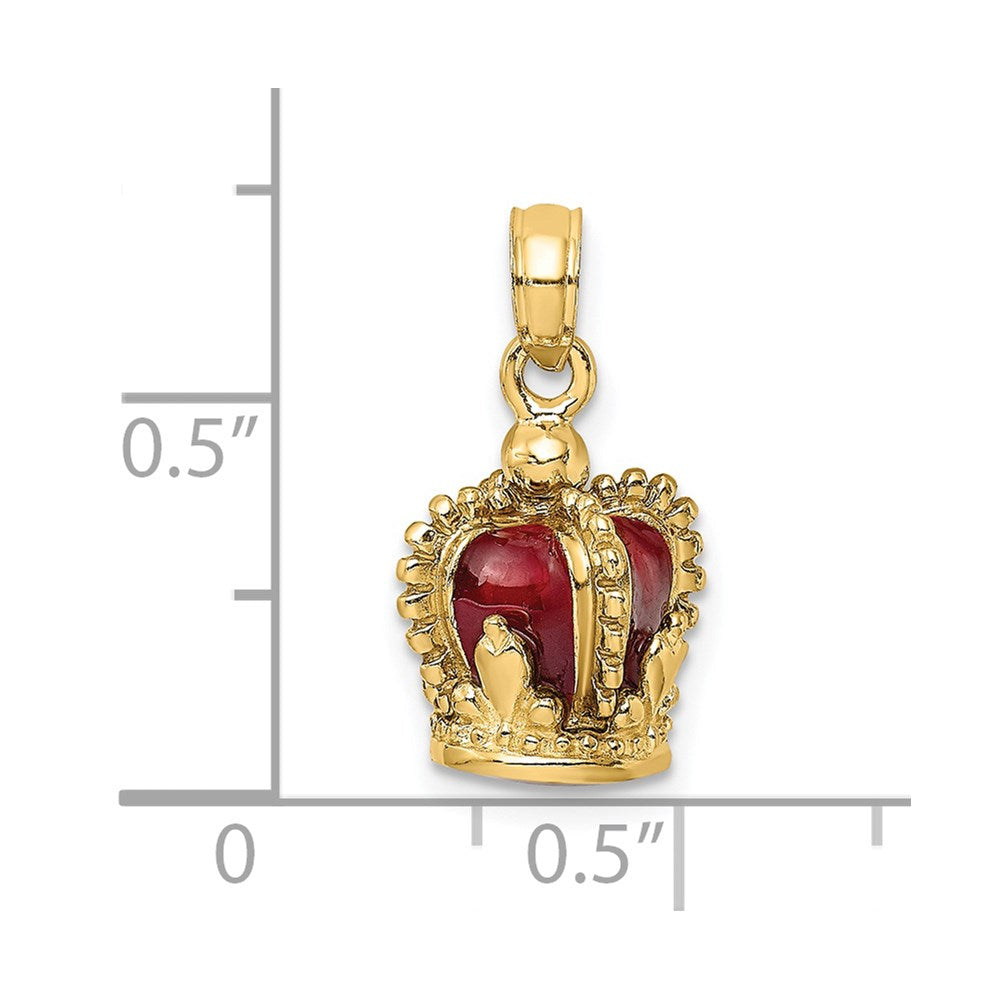 14k Yellow Gold 3-D w/ Red Enamel Inside Crown Charm