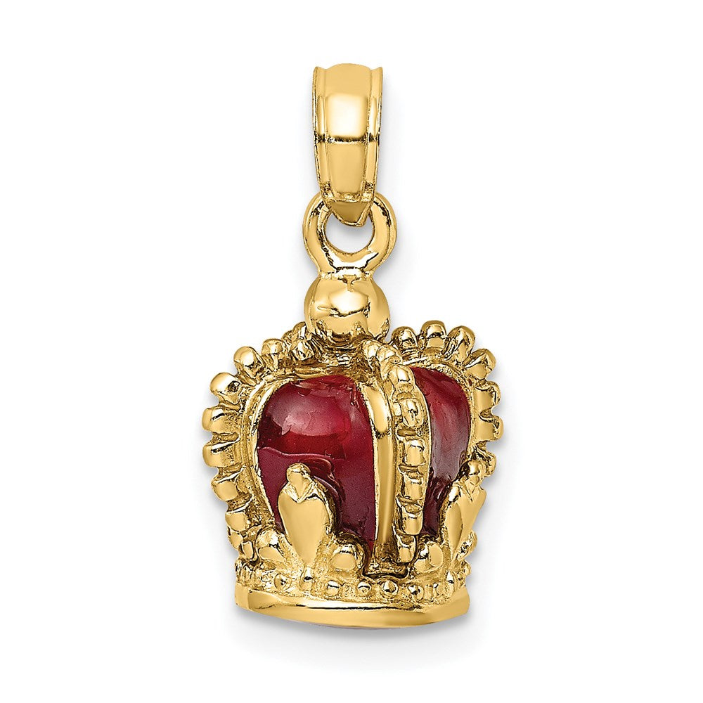 14k Yellow Gold 3-D w/ Red Enamel Inside Crown Charm