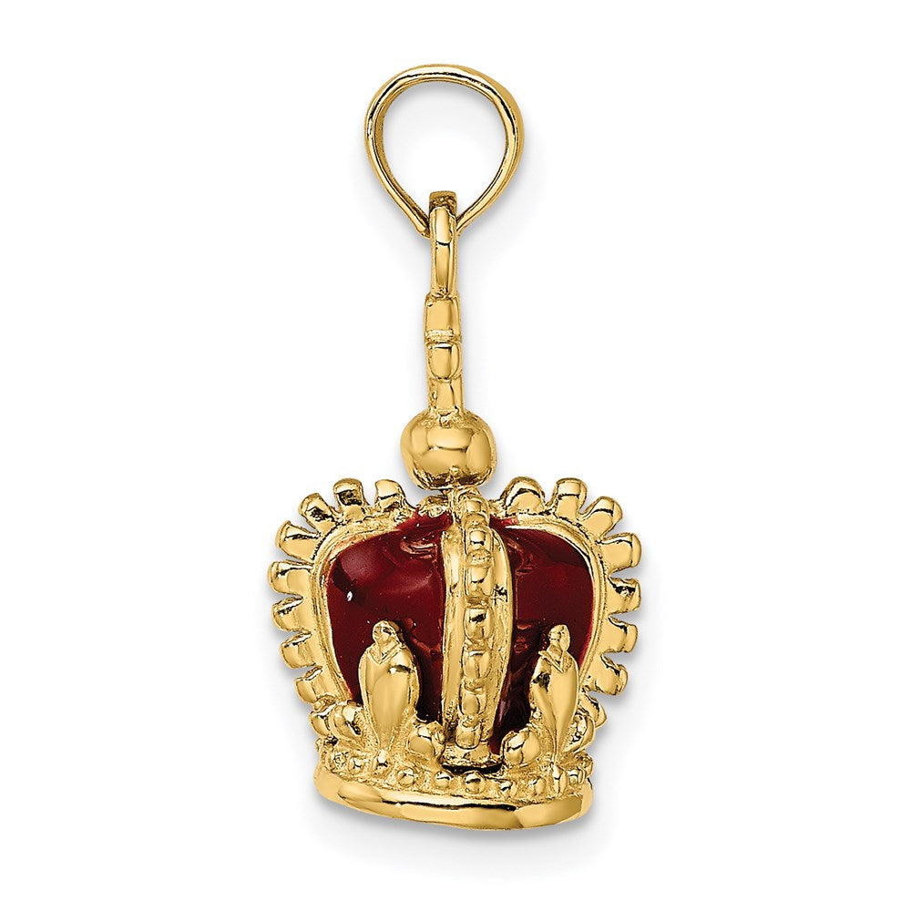 14k Yellow Gold 3-D w/ Red Enamel Inside Crown w/ Cross On top Charm