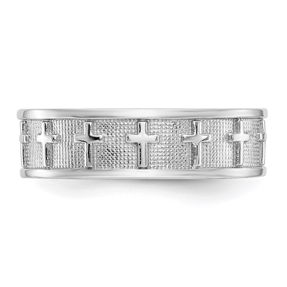 14k White Gold Polished & Satin Cross Band