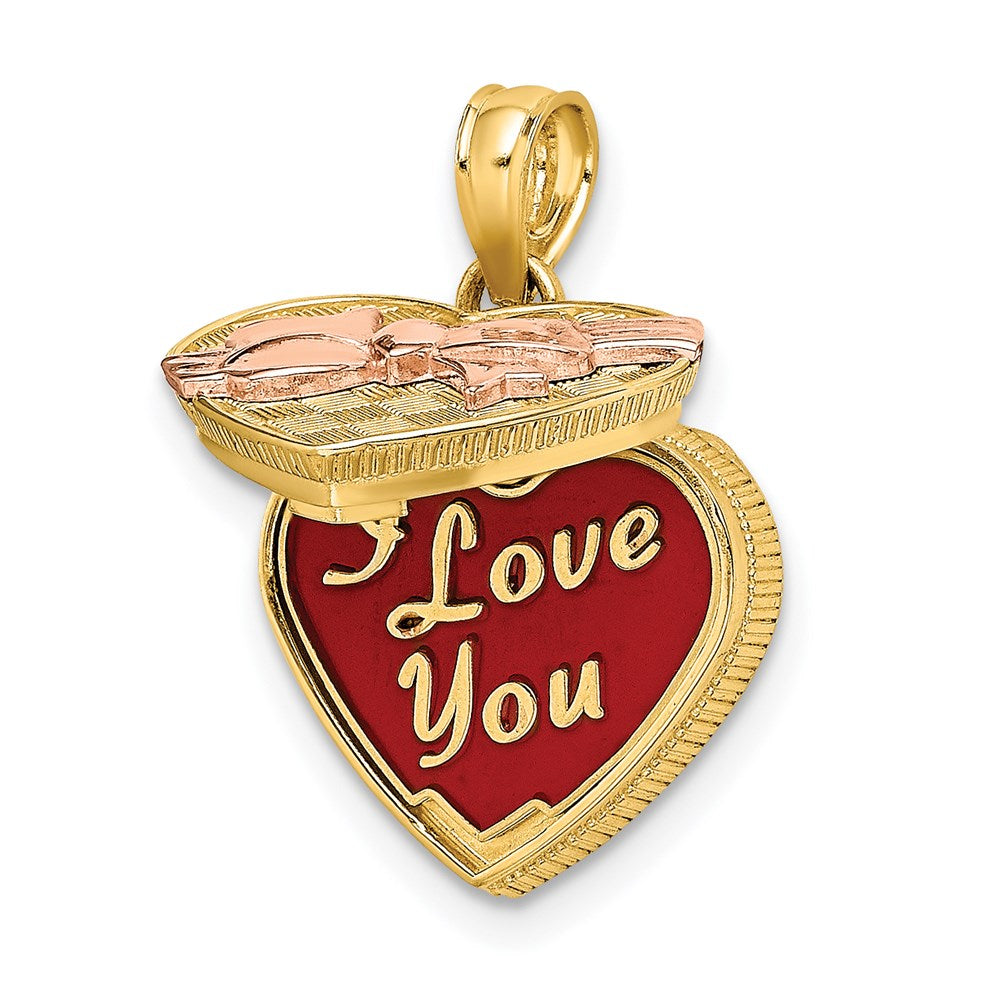 14k Two-tone Gold 3D Candy Box w/Enamel I LOVE YOU Inside Charm