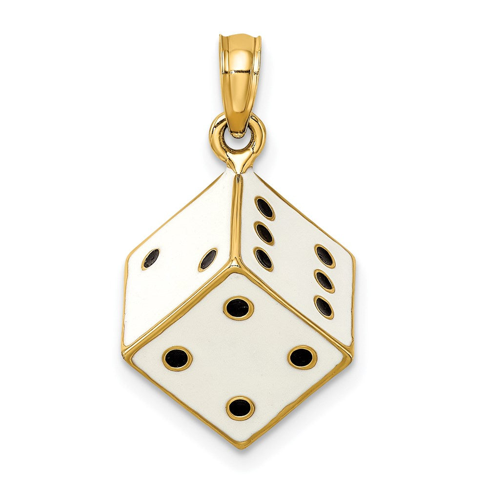 14k Yellow Gold 3-D Enamel Dice Charm