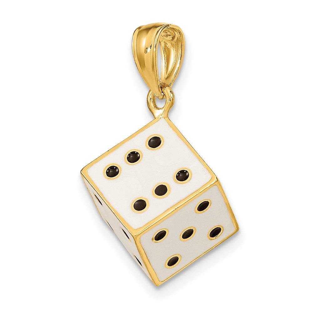 14k Yellow Gold 3-D Enamel Dice Charm