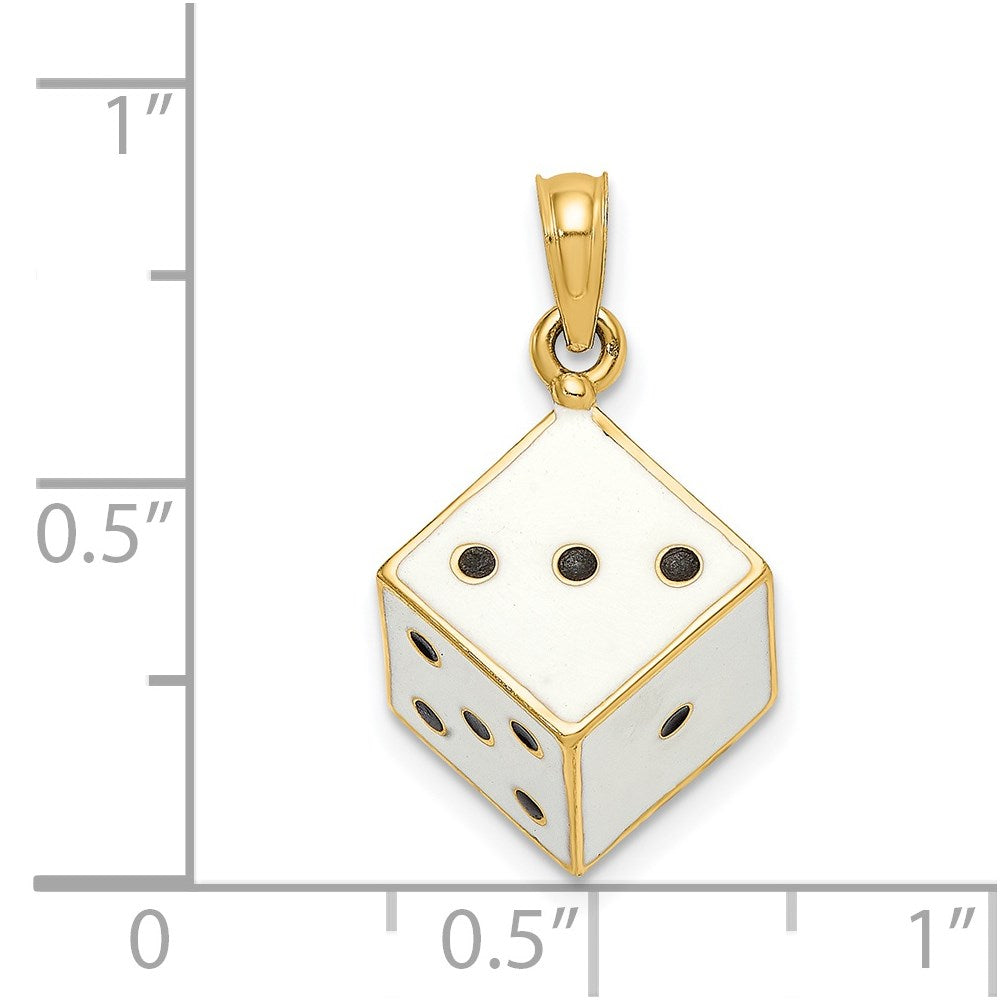 14k Yellow Gold 3-D Enamel Dice Charm