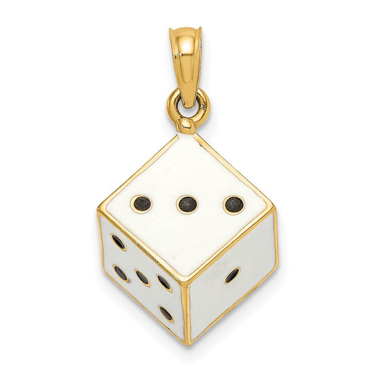 14k Yellow Gold 3-D Enamel Dice Charm