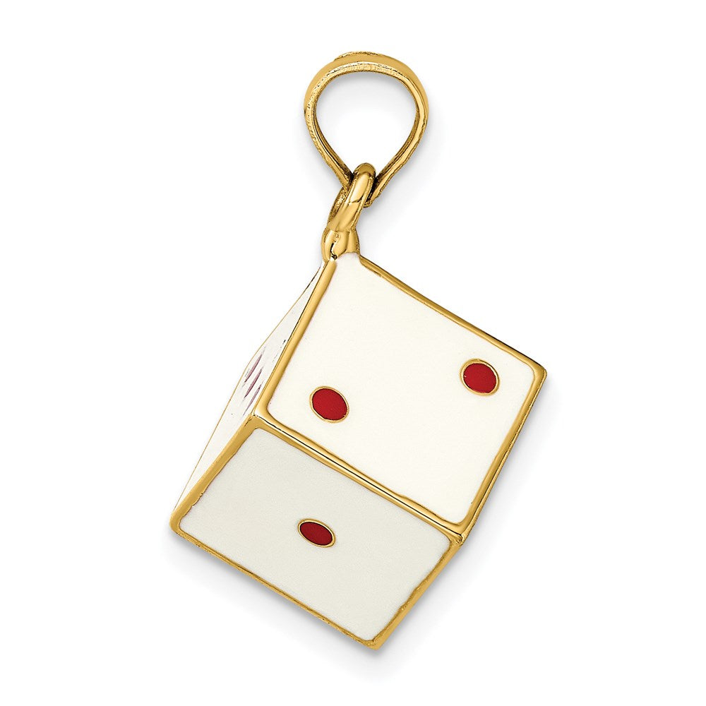 14k Yellow Gold 3-D Enamel Dice Charm