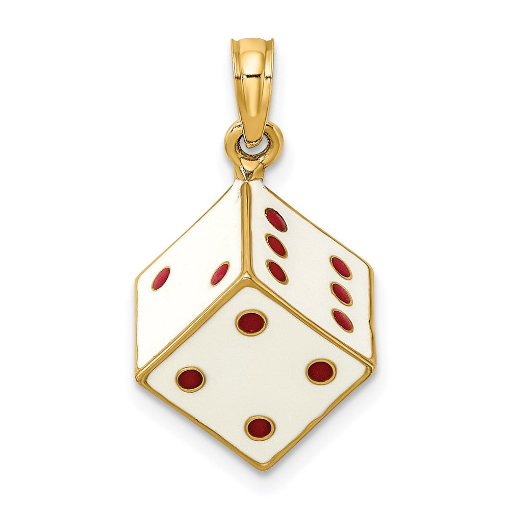 14k Yellow Gold 3-D Enamel Dice Charm