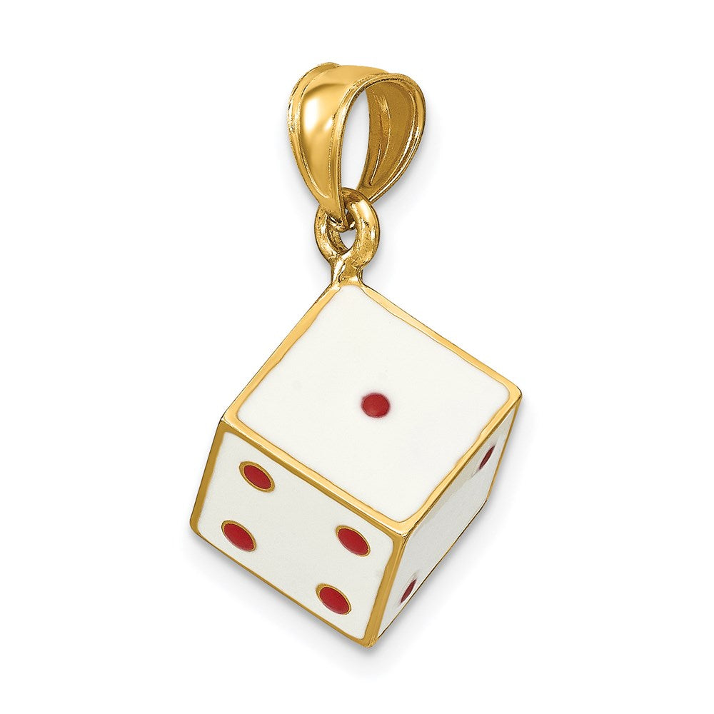 14k Yellow Gold 3-D Enamel Dice Charm