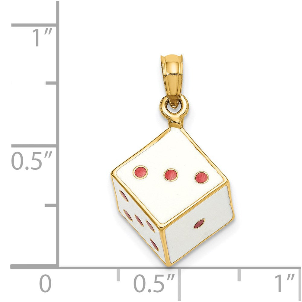 14k Yellow Gold 3-D Enamel Dice Charm