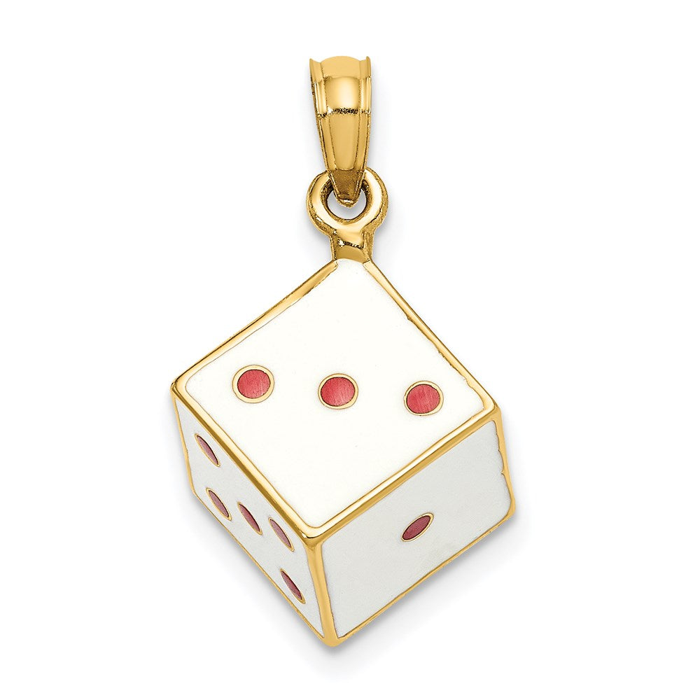 14k Yellow Gold 3-D Enamel Dice Charm