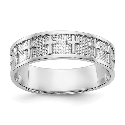 14k White Gold Polished & Satin Cross Band