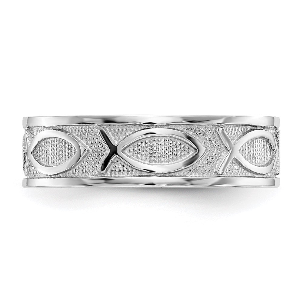 14k White Gold Polished & Satin Ichthus Fish Band