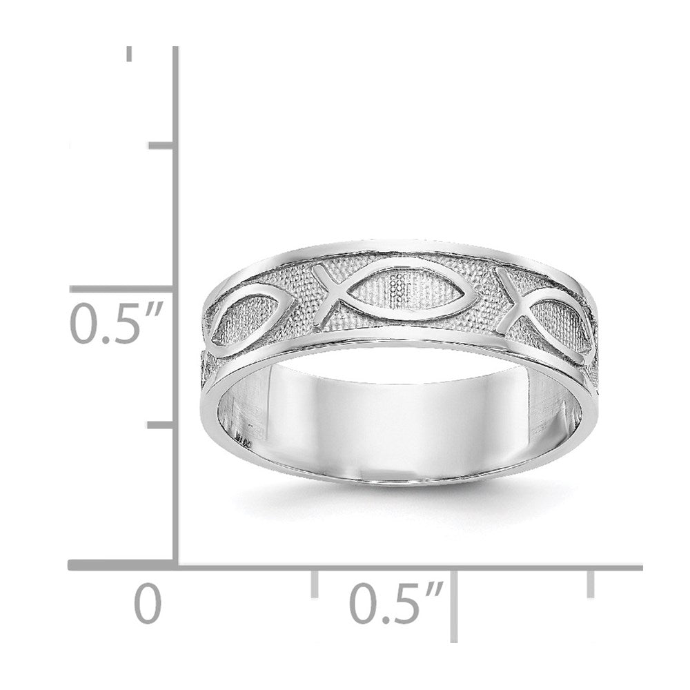 14k White Gold Polished & Satin Ichthus Fish Band