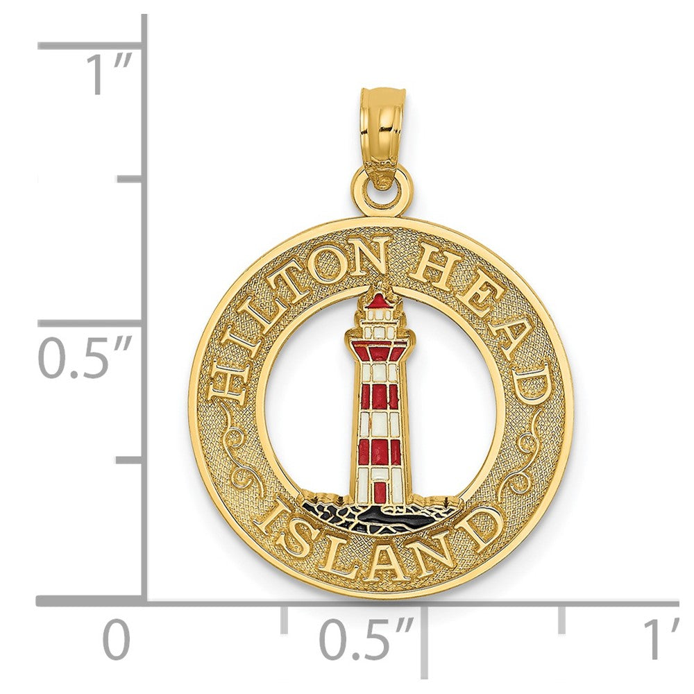 14k Yellow Gold HILTON HEAD Enamel Lighthouse Circle Charm