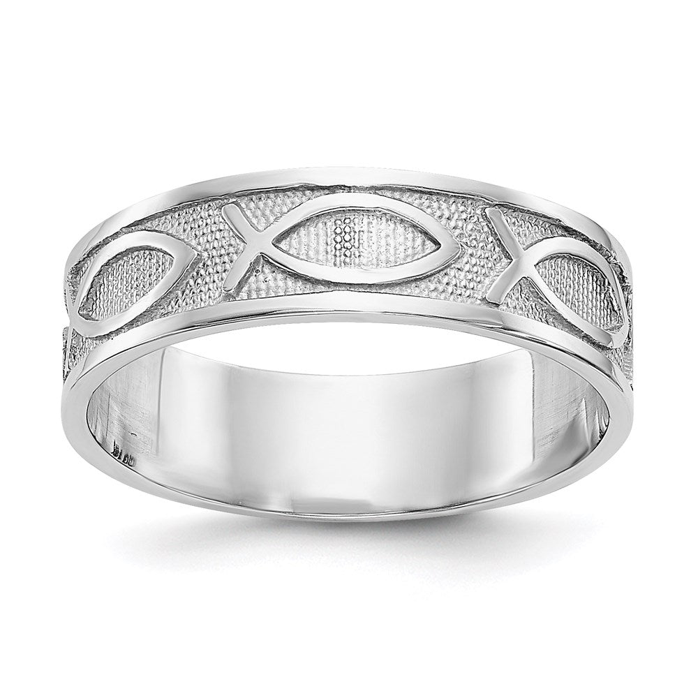 14k White Gold Polished & Satin Ichthus Fish Band