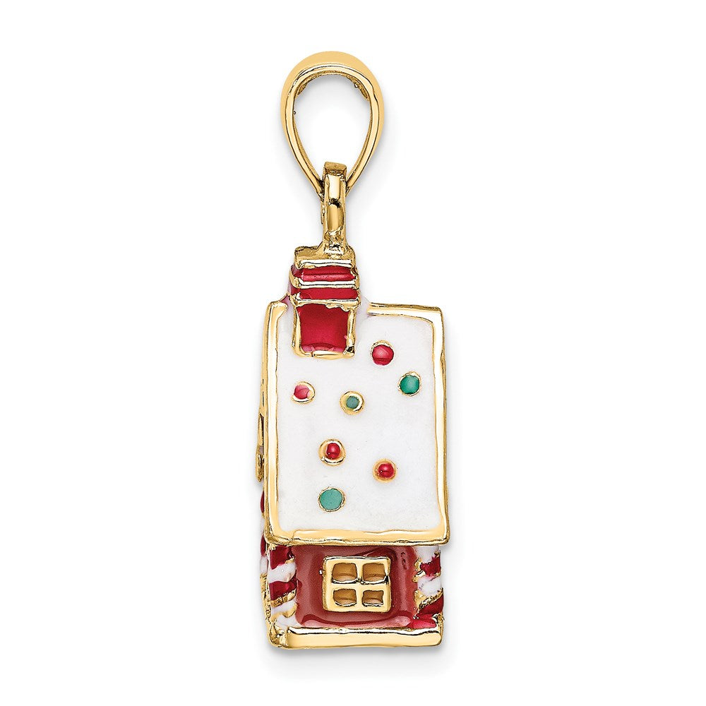 14k Yellow Gold 3-D Enamel Gingerbread House Charm