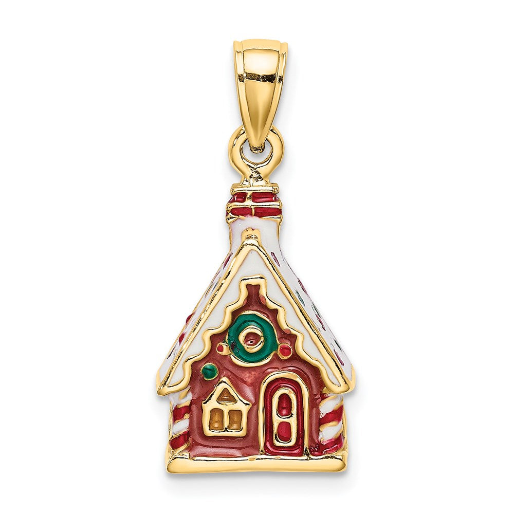 14k Yellow Gold 3-D Enamel Gingerbread House Charm