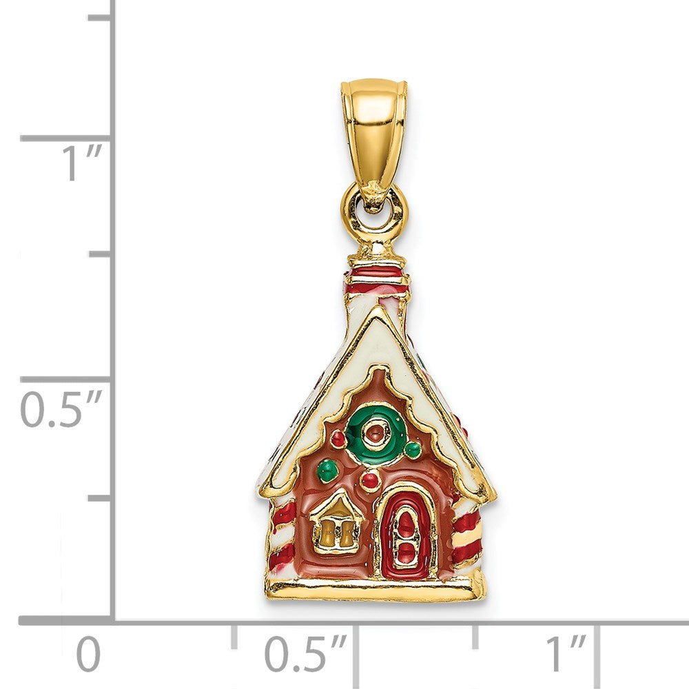 14k Yellow Gold 3-D Enamel Gingerbread House Charm