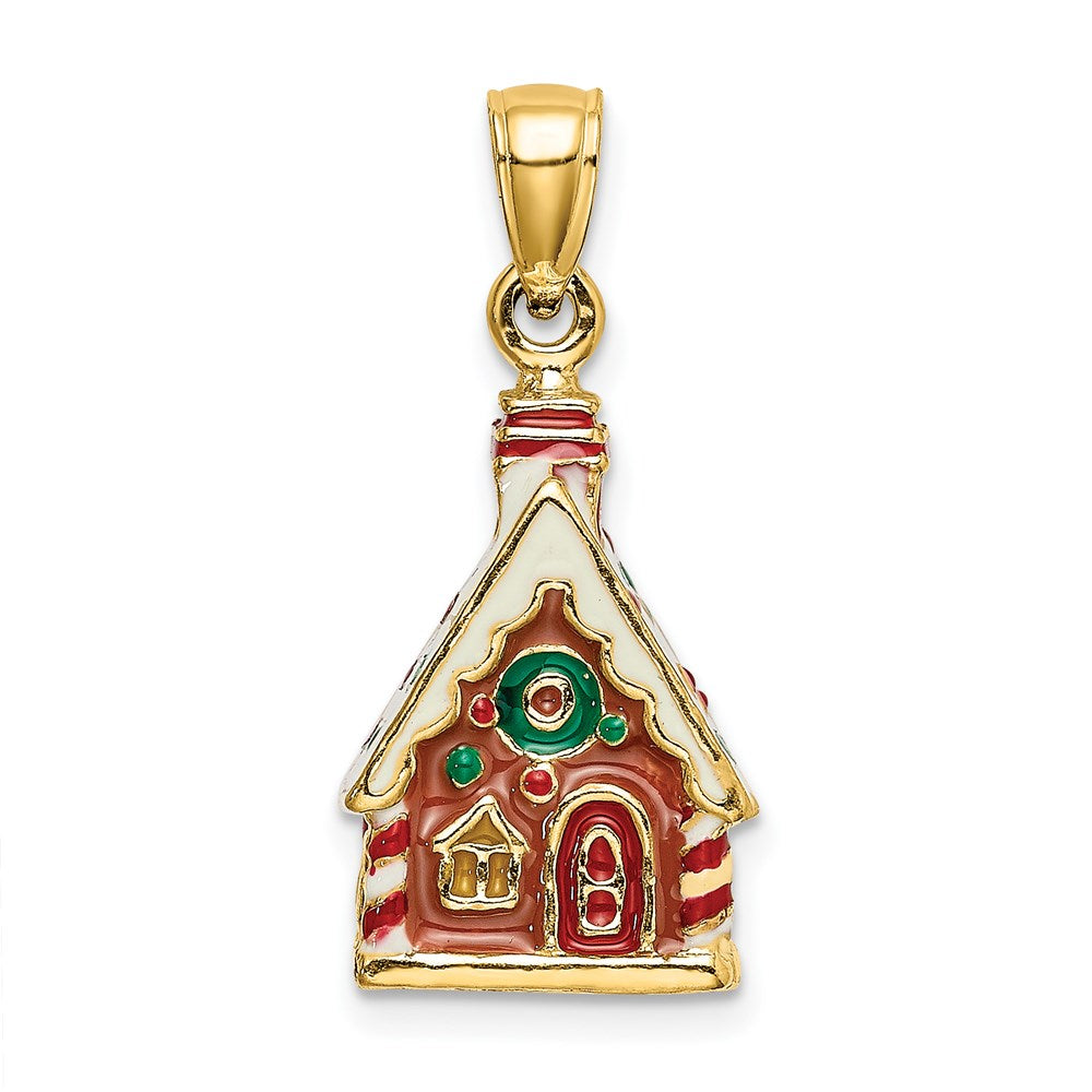 14k Yellow Gold 3-D Enamel Gingerbread House Charm