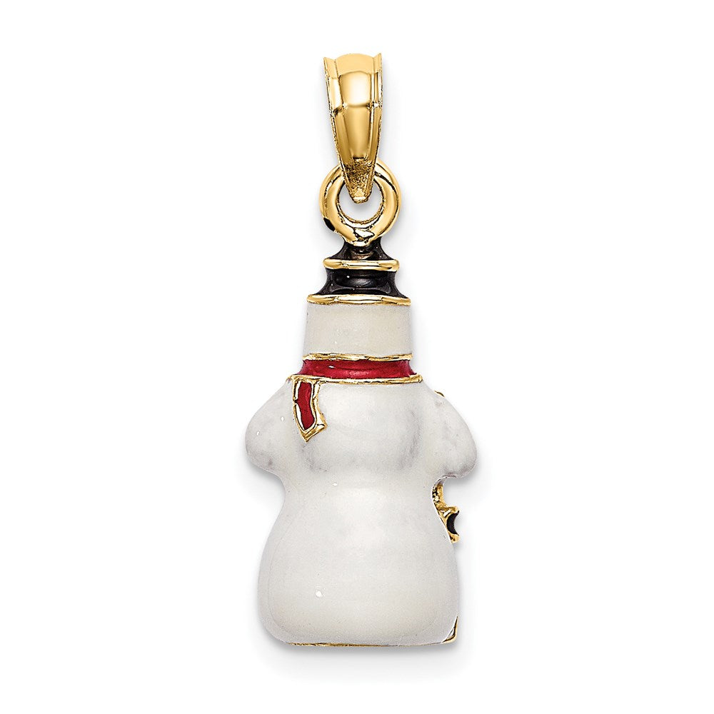 14k Yellow Gold 3-D Enamel Snowman Holding Broom Charm