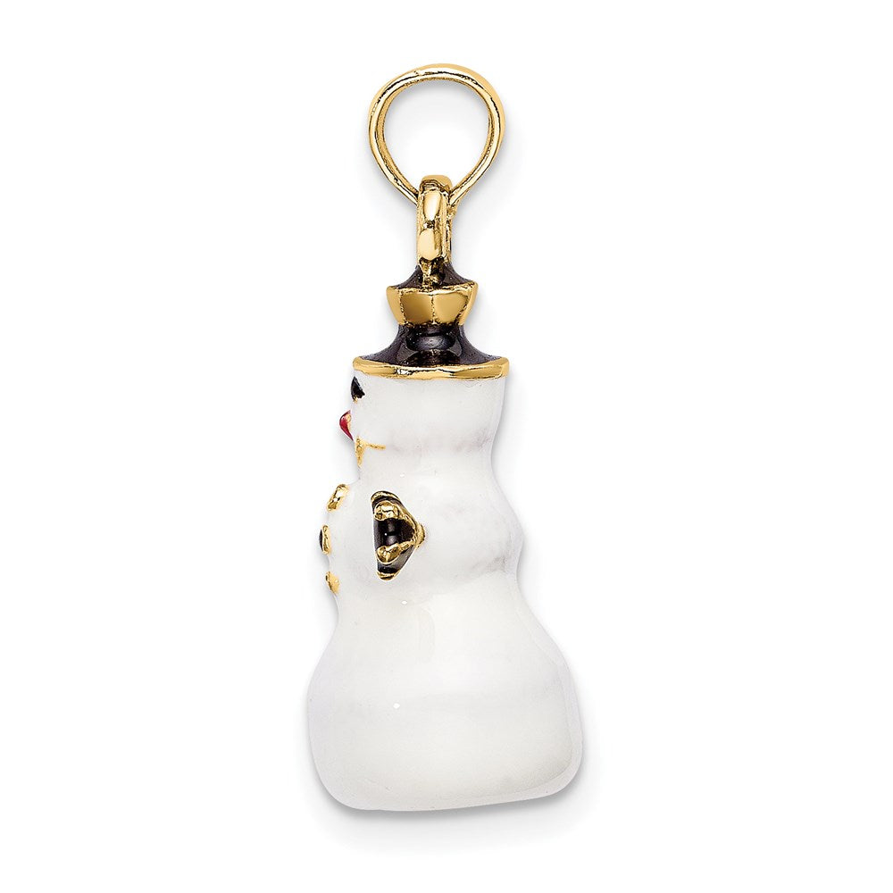 14k Yellow Gold 3-D Enamel Snowman Charm