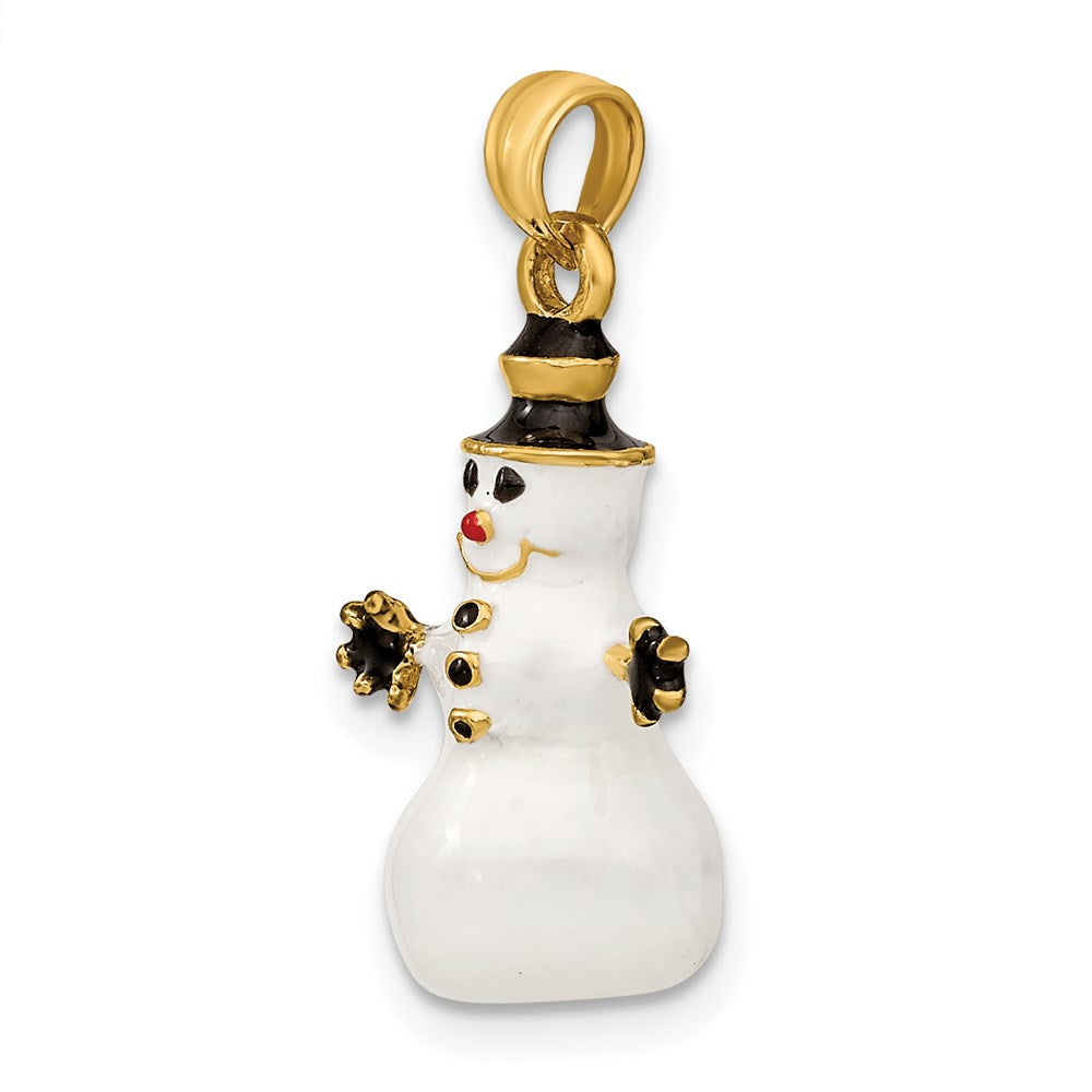 14k Yellow Gold 3-D Enamel Snowman Charm