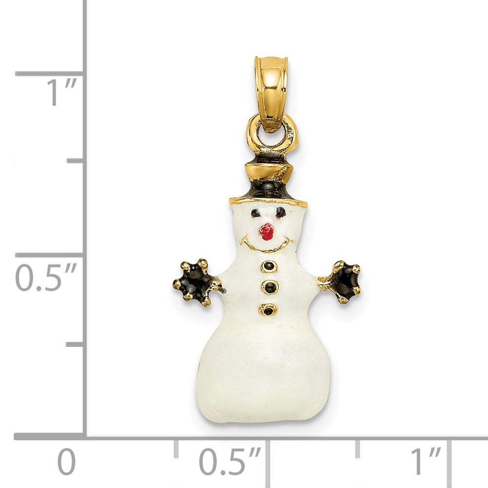 14k Yellow Gold 3-D Enamel Snowman Charm