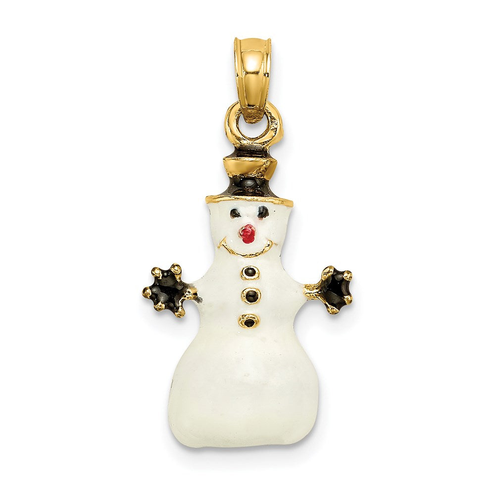 14k Yellow Gold 3-D Enamel Snowman Charm