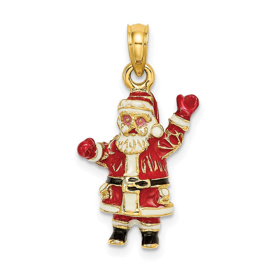 14k Yellow Gold 3-D Enamel Santa Charm