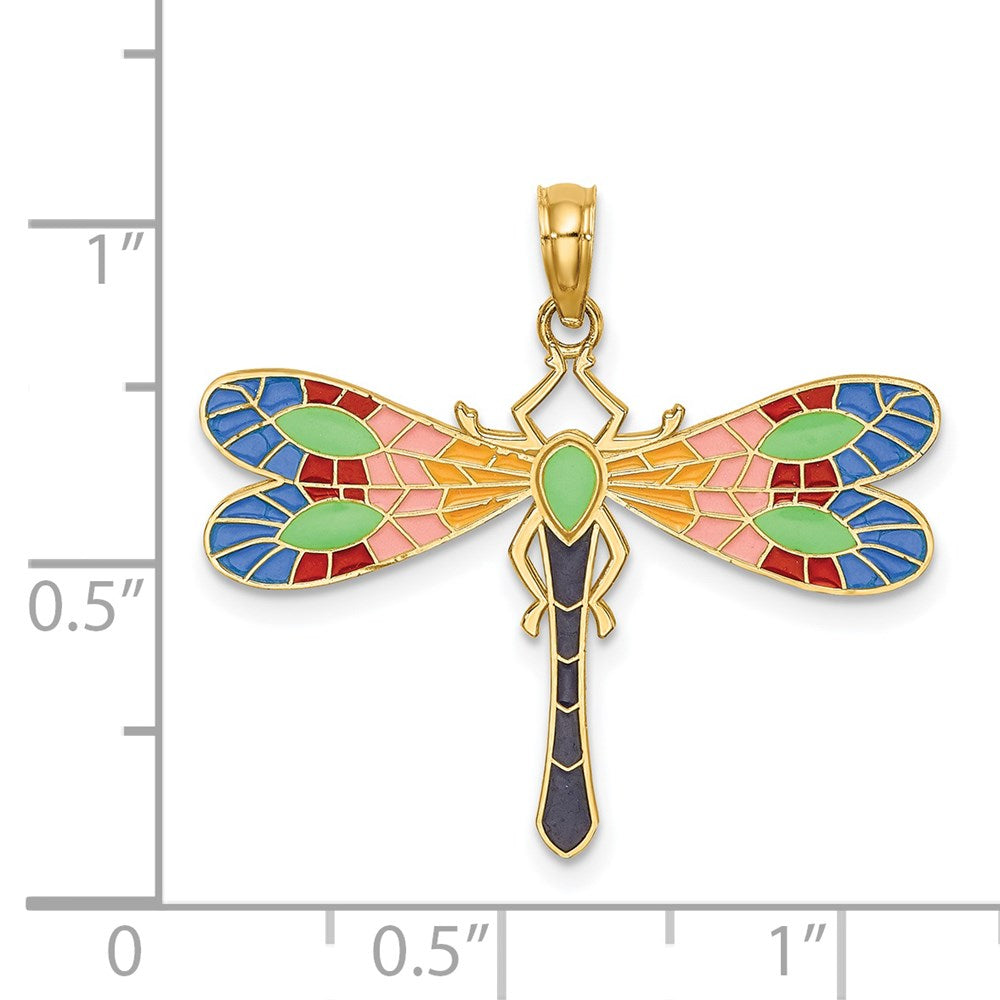 14k Yellow Gold Multi Color Enamel Dragonfly Charm