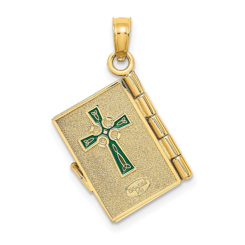 14k Yellow Gold 3-D Moveable Enameled AN IRISH PRAYER Book w/Clover Charm