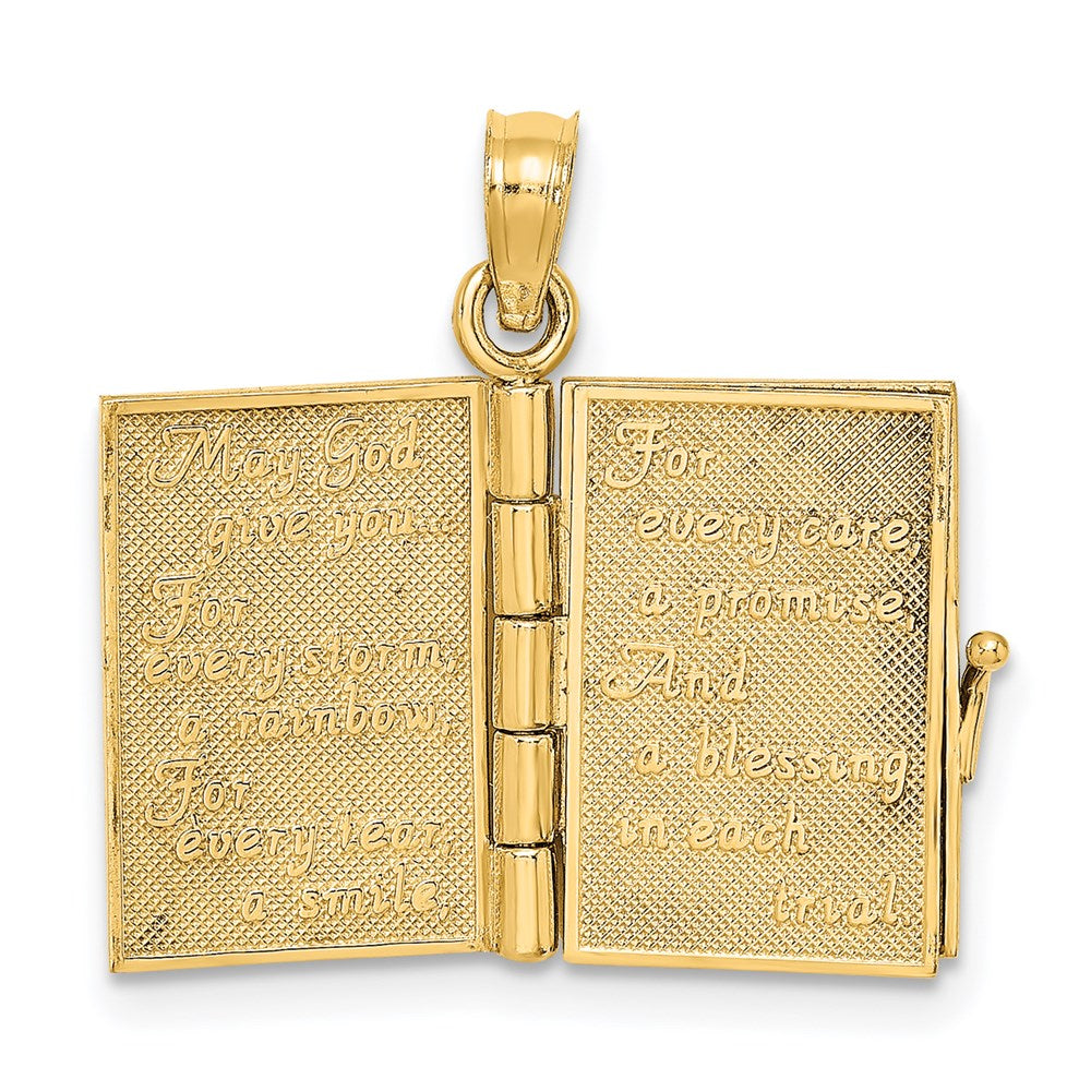 14k Yellow Gold 3-D Moveable Enameled AN IRISH PRAYER Book w/Clover Charm