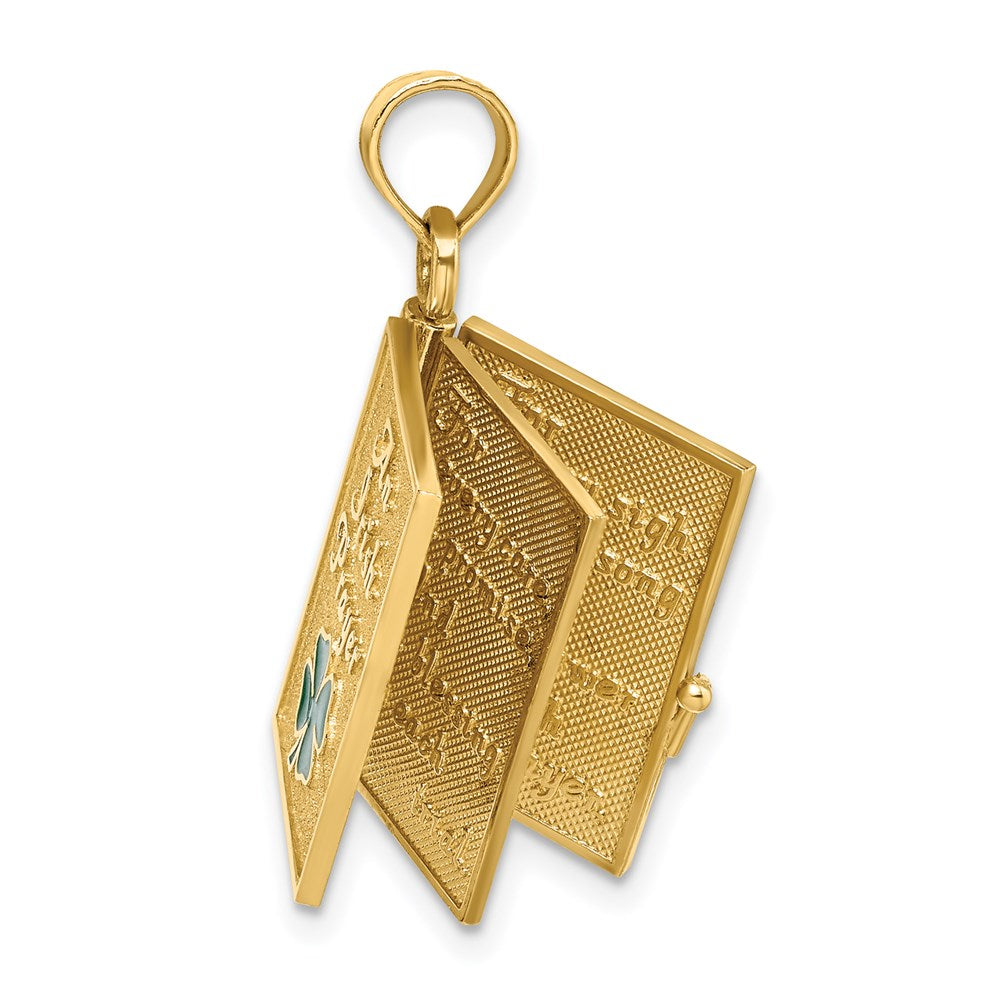 14k Yellow Gold 3-D Moveable Enameled AN IRISH PRAYER Book w/Clover Charm