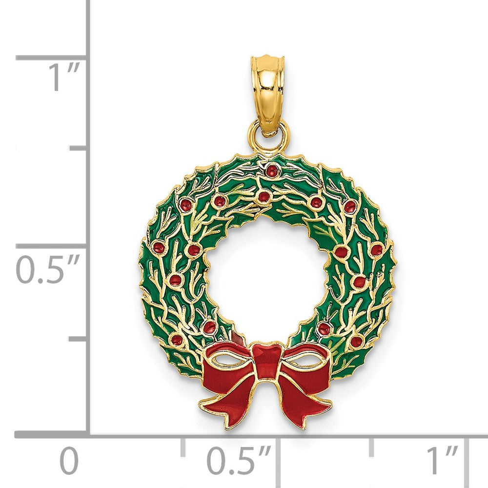 14k Yellow Gold Enamel CHRISTMAS WREATH Charm