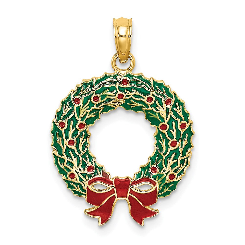 14k Yellow Gold Enamel CHRISTMAS WREATH Charm