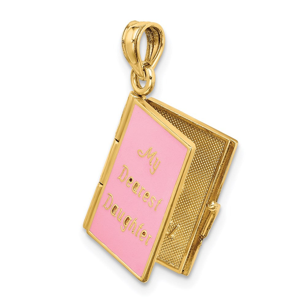 14k Yellow Gold w/Pink Enamel 3-D MY DEAREST DAUGHTER Book Charm