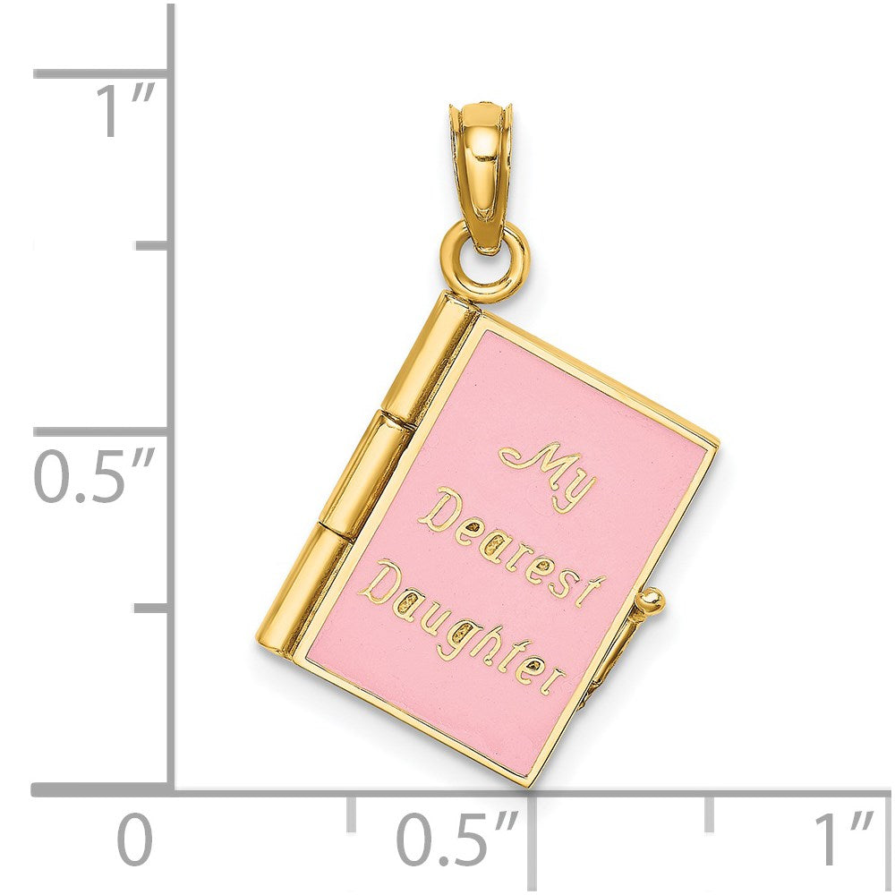 14k Yellow Gold w/Pink Enamel 3-D MY DEAREST DAUGHTER Book Charm