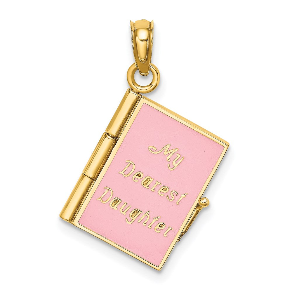 14k Yellow Gold w/Pink Enamel 3-D MY DEAREST DAUGHTER Book Charm