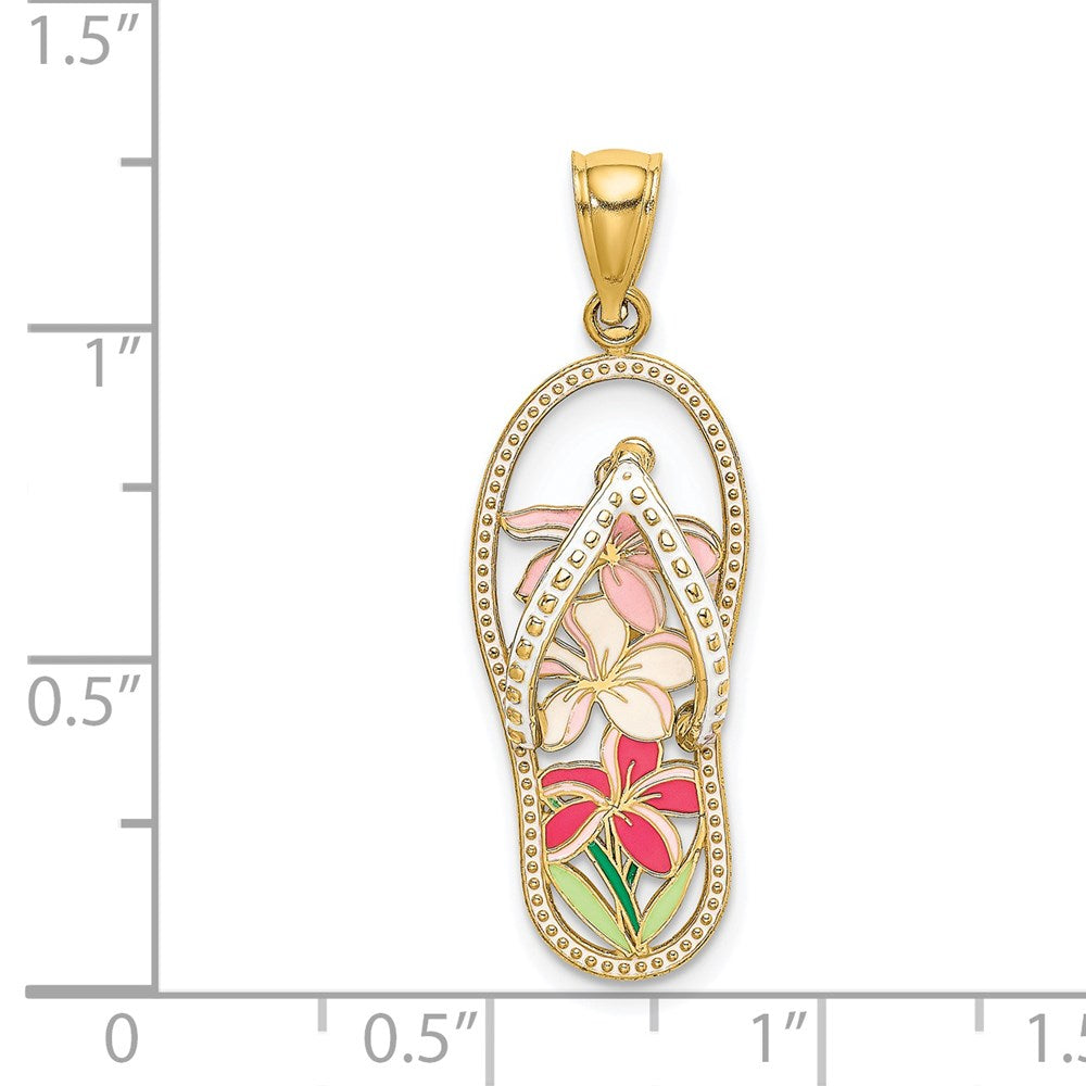 14k Yellow Gold Multi Color Enamel Flower Flip-Flop Charm