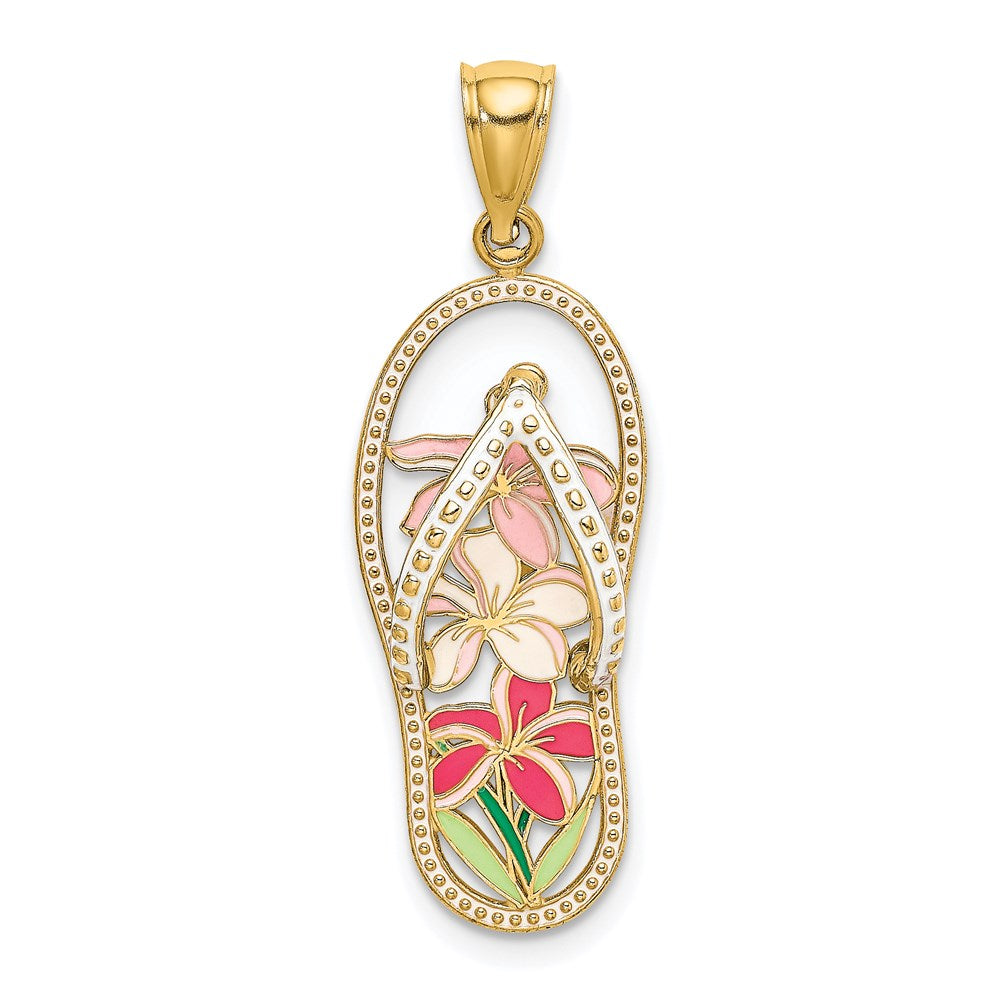 14k Yellow Gold Multi Color Enamel Flower Flip-Flop Charm