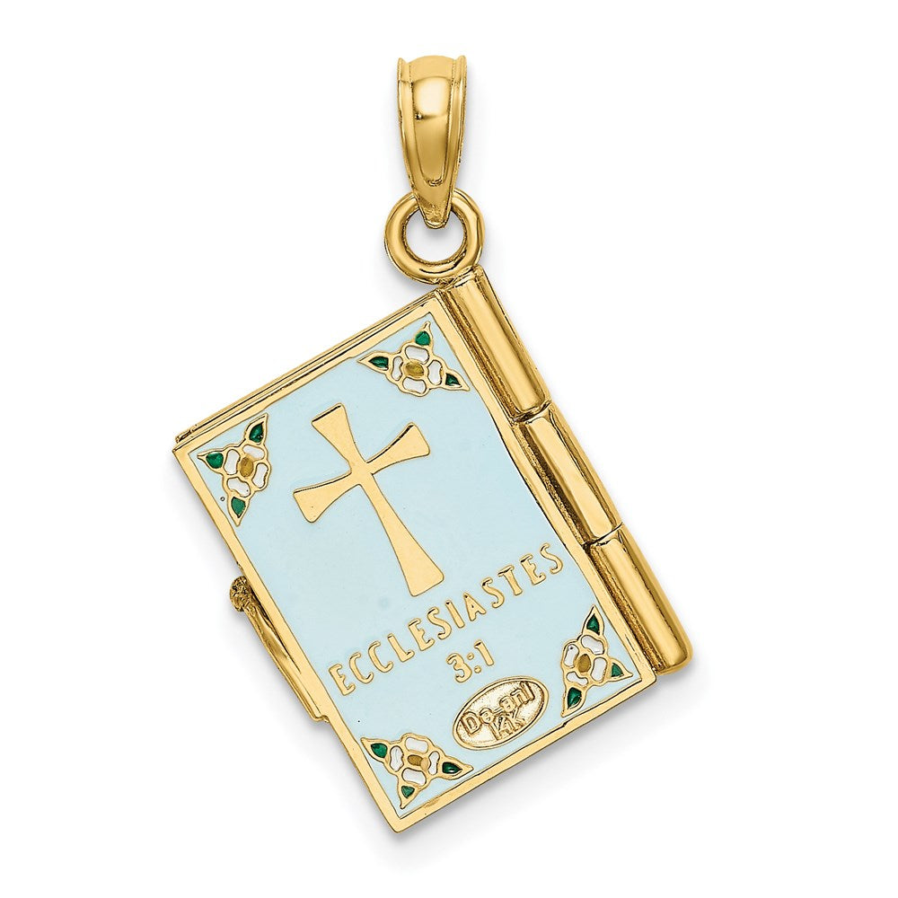 14k Yellow Gold 3-D w/ Enamel Ecclesiastes Book w/ Moveable Pages Charm