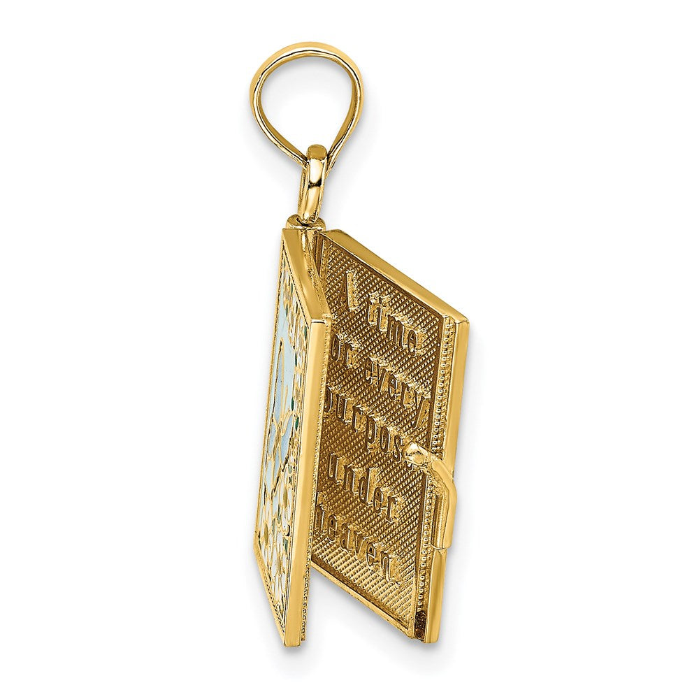 14k Yellow Gold 3-D w/ Enamel Ecclesiastes Book w/ Moveable Pages Charm