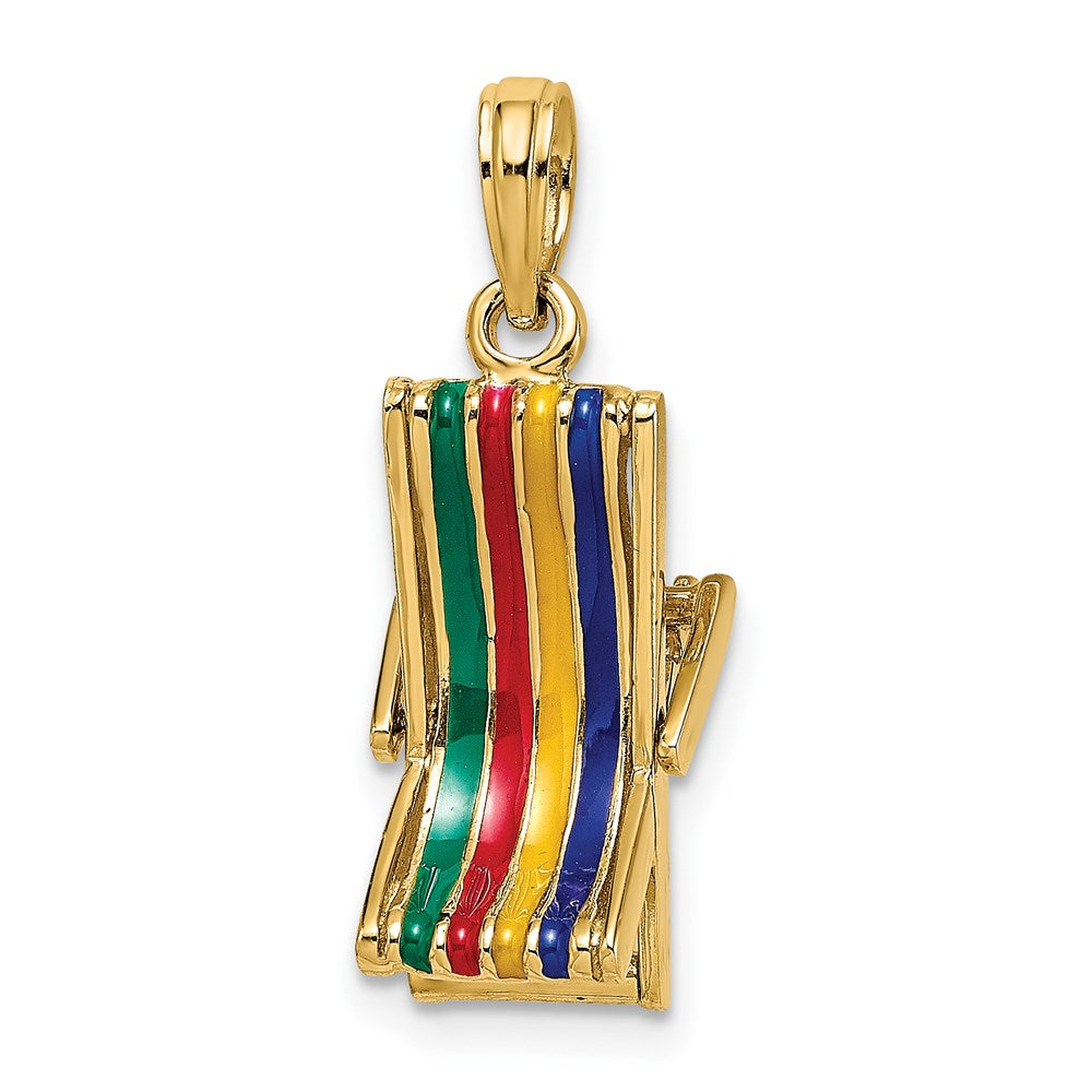 14k Yellow Gold 3-D Moveable Multi-Color Beach Lounge Chair Charm