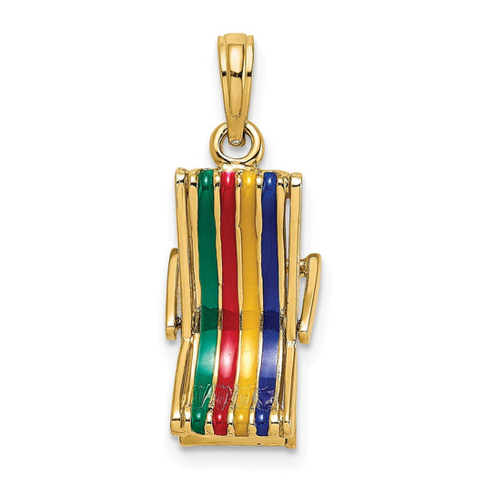 14k Yellow Gold 3-D Moveable Multi-Color Beach Lounge Chair Charm