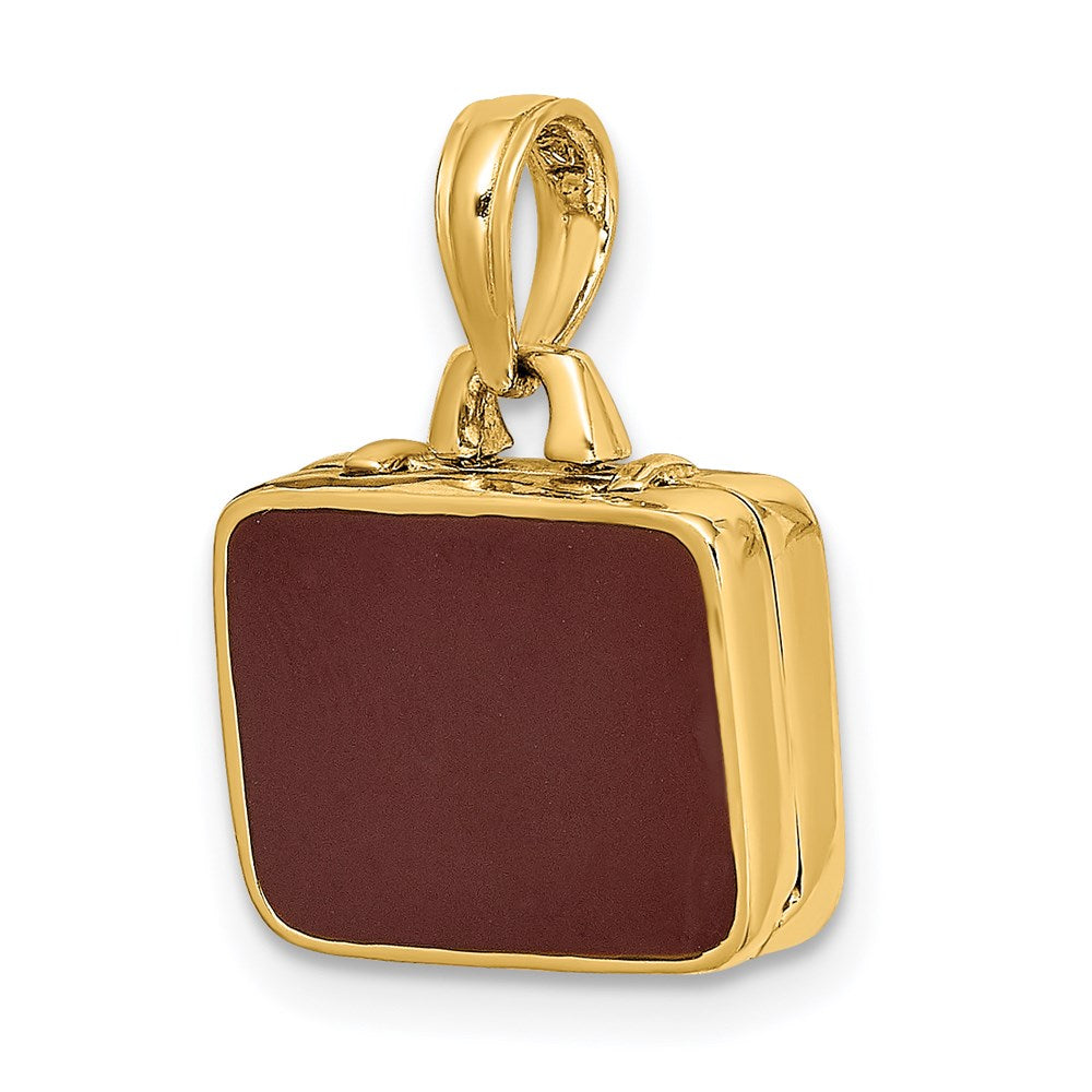 14k Yellow Gold w/ Brown Enamel 3-D Opens Briefcase Charm