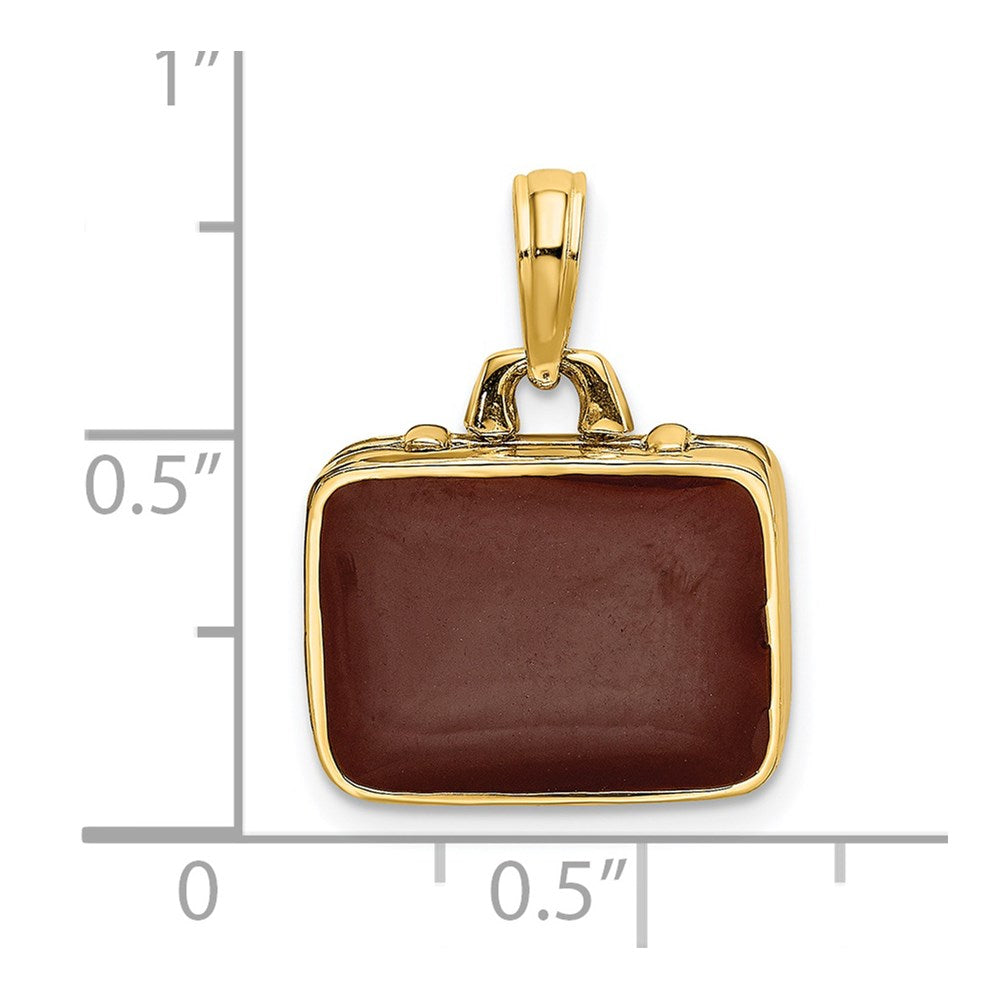 14k Yellow Gold w/ Brown Enamel 3-D Opens Briefcase Charm