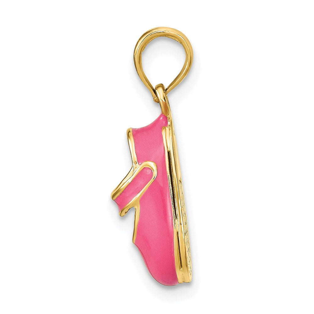 14k Yellow Gold w/ Pink Enamel 3-D Baby Shoe Charm