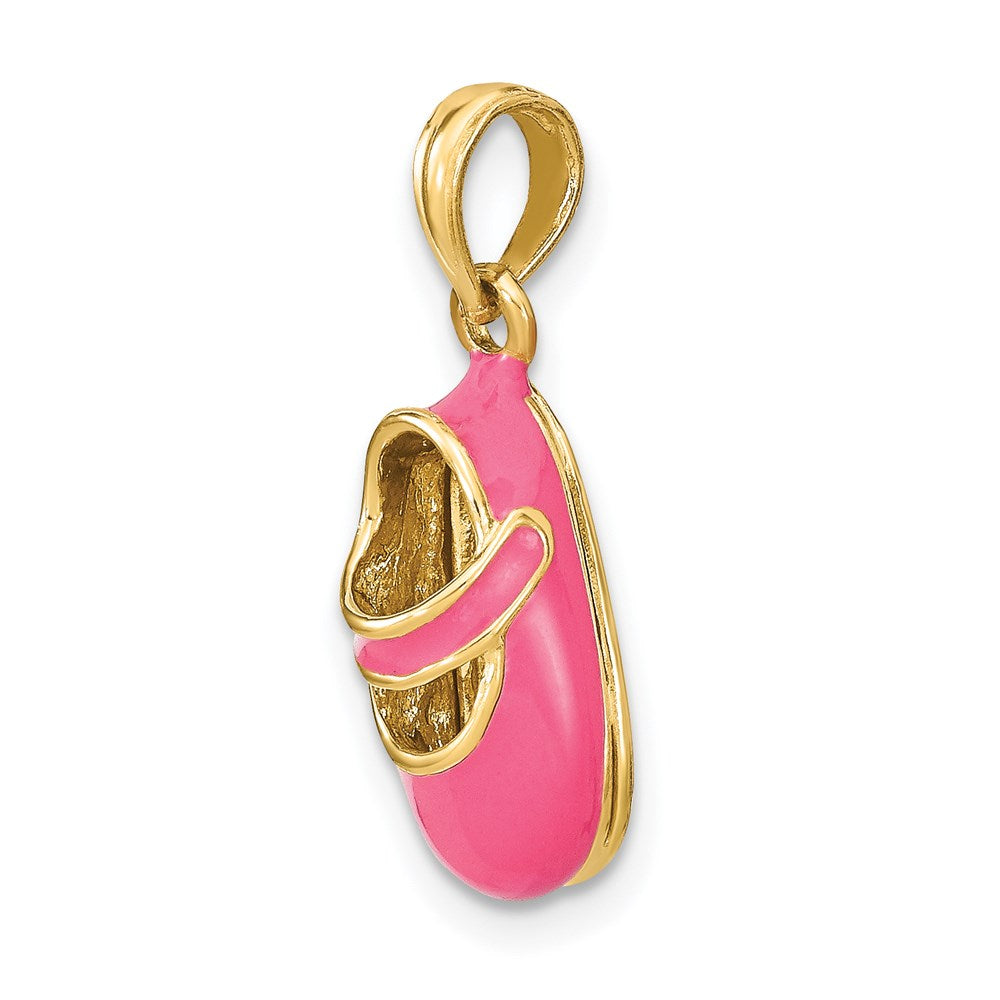 14k Yellow Gold w/ Pink Enamel 3-D Baby Shoe Charm