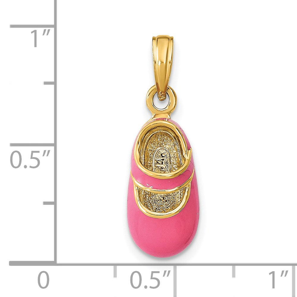 14k Yellow Gold w/ Pink Enamel 3-D Baby Shoe Charm