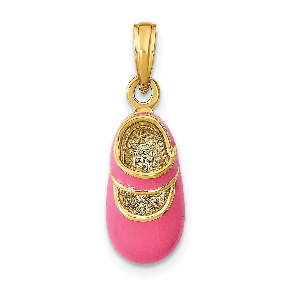 14k Yellow Gold w/ Pink Enamel 3-D Baby Shoe Charm